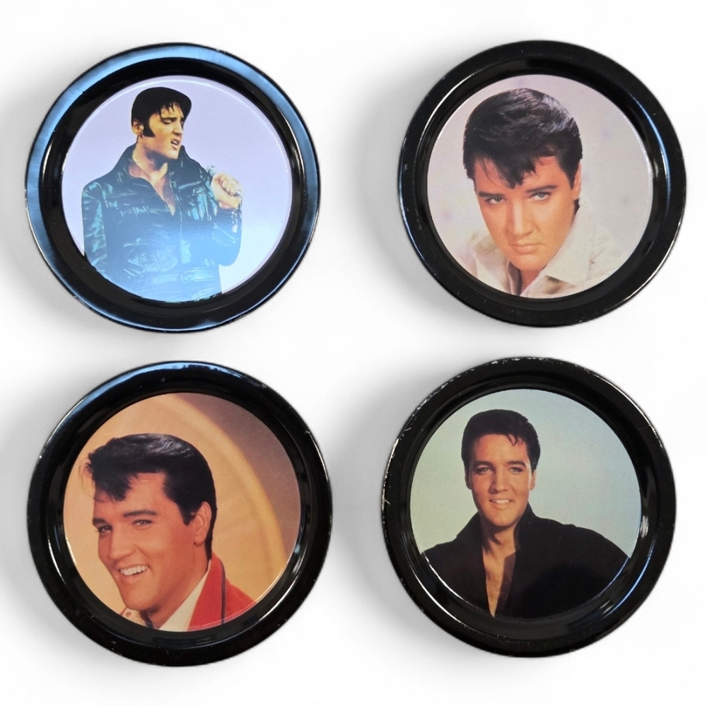 ELVIS PRESLEY METAL PHOTO COASTERS Set Of 4 RARE COLLECTABLE KING OF ROCK N ROLL